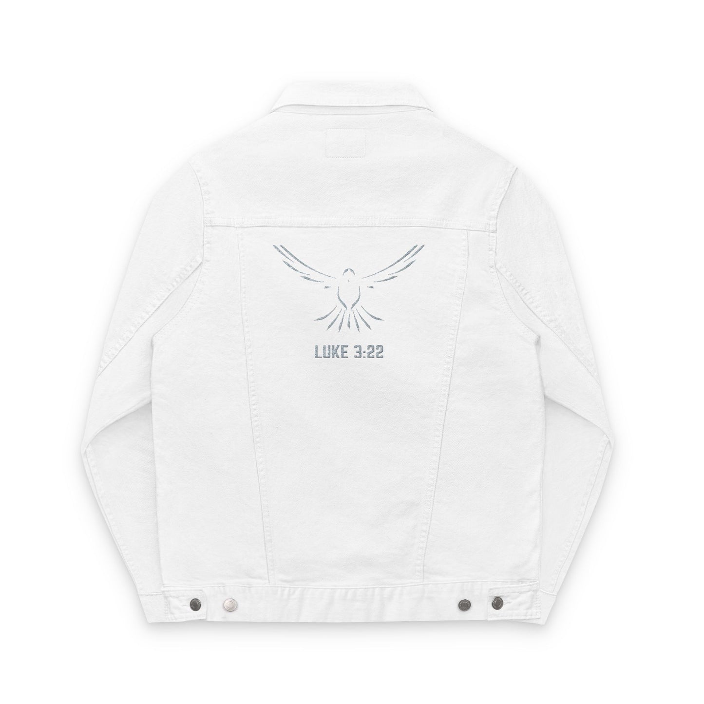 Z-Lux Embroidered White Denim Jacket - Spiritual Dove Luke 3:22 - OUT OF STOCK