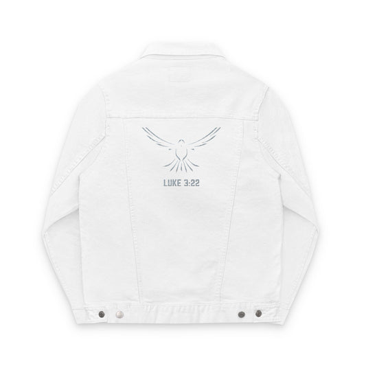 Z-Lux Embroidered White Denim Jacket - Spiritual Dove Luke 3:22 - OUT OF STOCK
