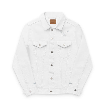 Z-Lux Embroidered White Denim Jacket - Spiritual Dove Luke 3:22 - OUT OF STOCK