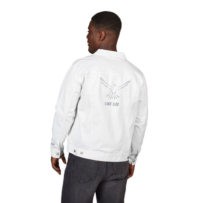 Z-Lux Embroidered White Denim Jacket - Spiritual Dove Luke 3:22 - OUT OF STOCK