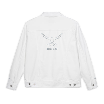 Z-Lux Embroidered White Denim Jacket - Spiritual Dove Luke 3:22 - OUT OF STOCK