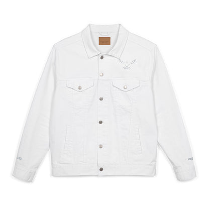 Z-Lux Embroidered White Denim Jacket - Spiritual Dove Luke 3:22 - OUT OF STOCK